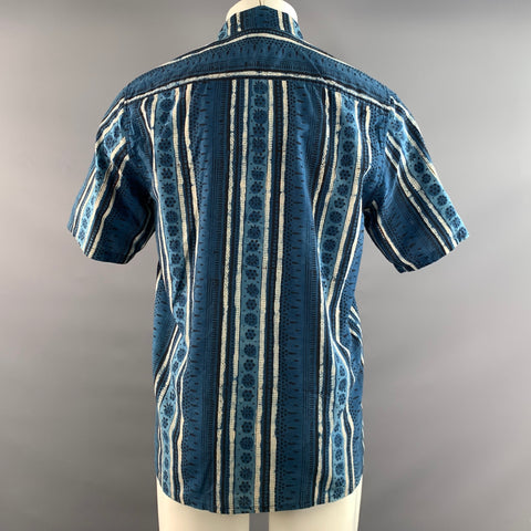 BEAMS Size M Navy Blue Abstract Cotton Camp Short Sleeve Shirt
