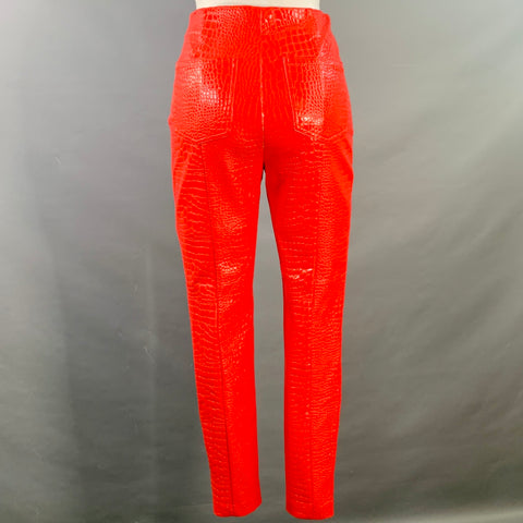 ROTATE Size 2 Jeanine Red Faux Leather Croc Embossed Tapered Casual Pants