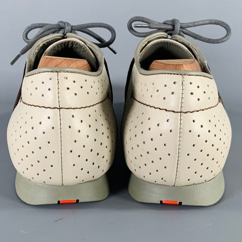 PRADA Chaussures à lacets en cuir perforé gris marron Taille 7.5