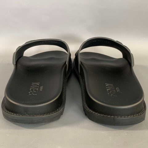 FENDI Size 12 Black Monogram Rubber Slide Sandals