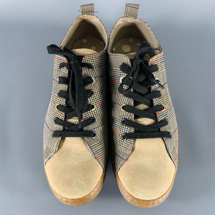 PAUL SMITH JEANS Size 7 -Musa- Tan Black Window Pane Canvas Low Top Sneakers