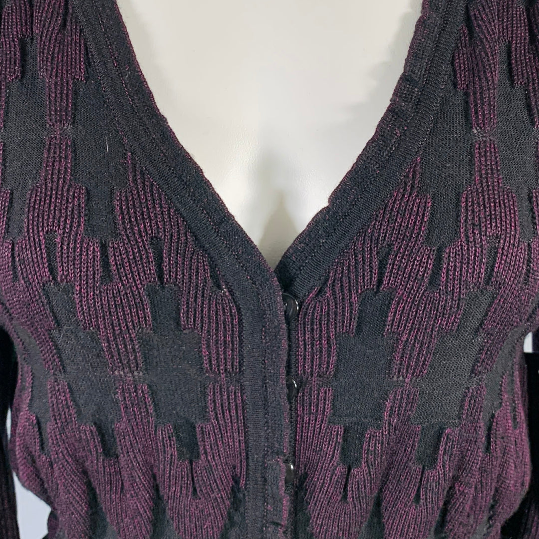 3.1 PHILLIP LIM Size M Purple Black Knit Geometric Belted Knee Length Dress