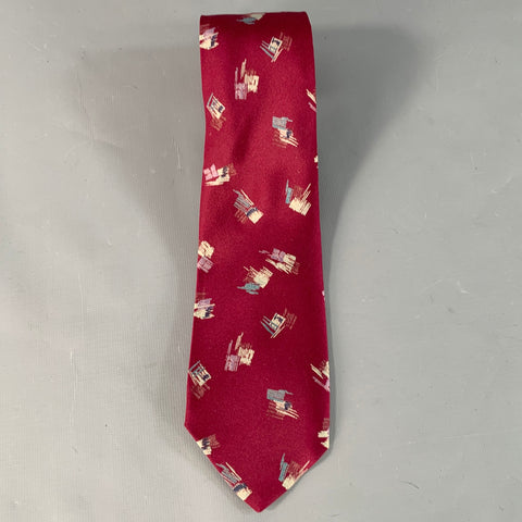 VALENTINO One Size Burgundy Grey Abstract Silk Tie