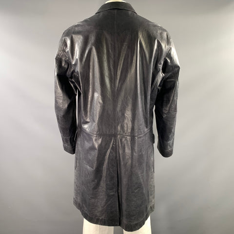 ISSEY MIYAKE Size XL Navy ME18-LA002 Leather Trench Coat