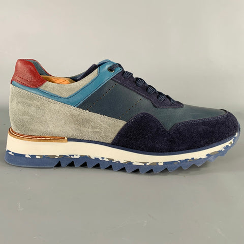 VINCI Size 9 Navy Grey Color Block Suede Sneakers