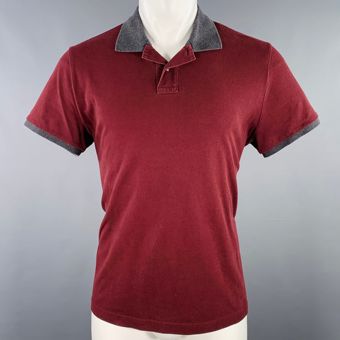 MONCLER Size M Burgundy Grey Two Toned Half Placket Polo