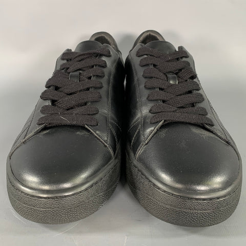 KENZO Size 10 Black Crackled Leather Low Top Sneakers