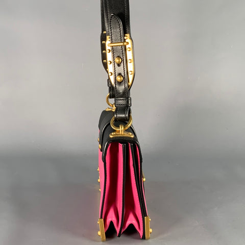 PRADA Cahier Pink Black Gold Leather Cross Body Mini Handbag