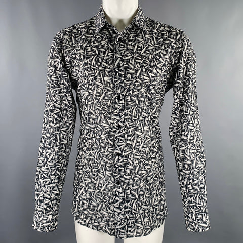 Chemise à manches longues boutonnée en coton imprimé noir et blanc SAINT LAURENT Taille M