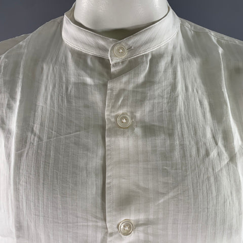 TODD SNYDER Size L White Stripe Cotton Silk Band Collar Long Sleeve Shirt