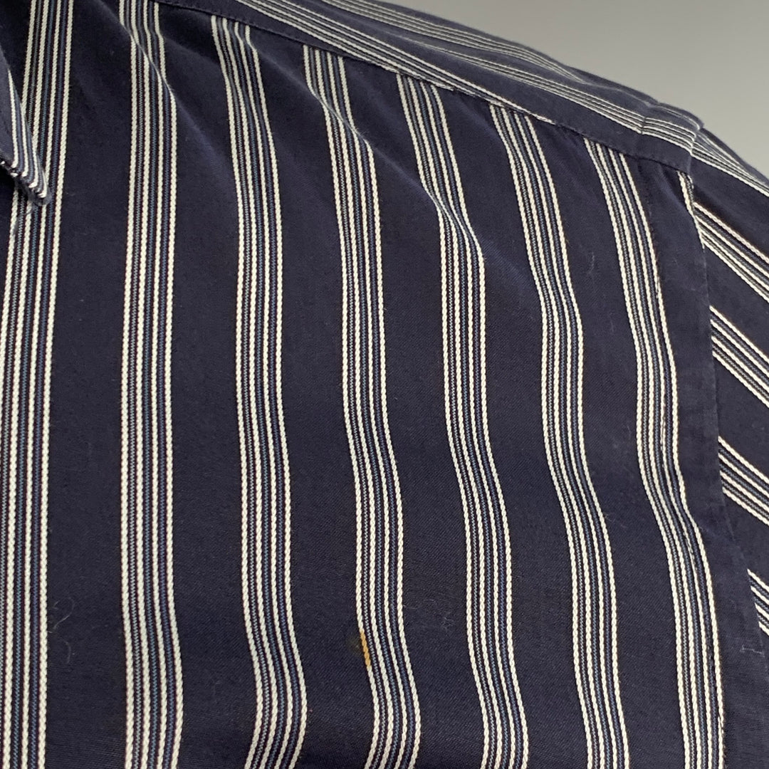 DOLCE & GABBANA Size S Navy White Stripe Cotton One Pocket Long Sleeve Shirt