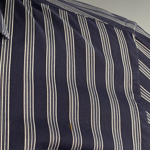 DOLCE & GABBANA Size S Navy White Stripe Cotton One Pocket Long Sleeve Shirt
