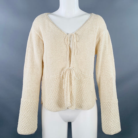 MARGARET OLEARY Size 2 Beige Cotton Silk Textured Knit Tied Front Cardigan