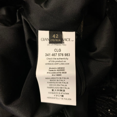 VERSACE FW2018 Size 6 Black Acetate & Silk Rhinestones V Neck Cocktail Dress