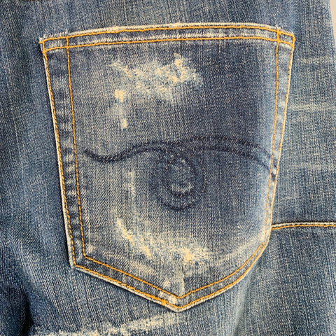 R13 Size 31 Skate Blue Cotton Blend Straight Distressed Jeans