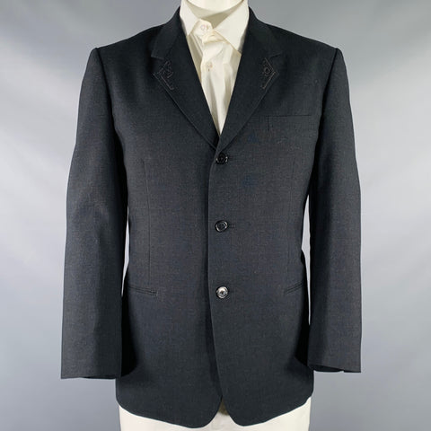 YOHJI YAMAMOTO Size XL Grey Contrast Stitch Wool Sport Coat