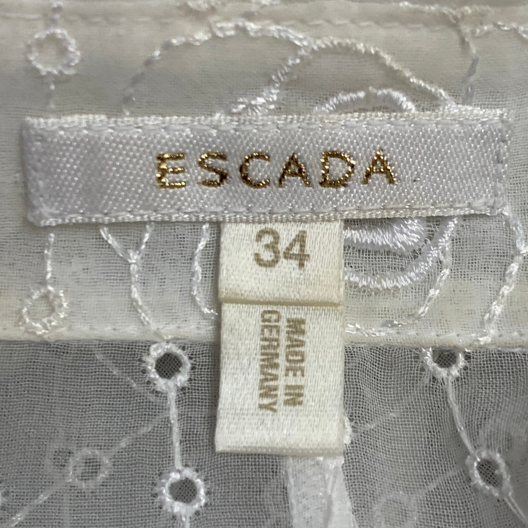 ESCADA Size XS Cream Polyester Embroidered Floral Eyelet Button Up Shirt