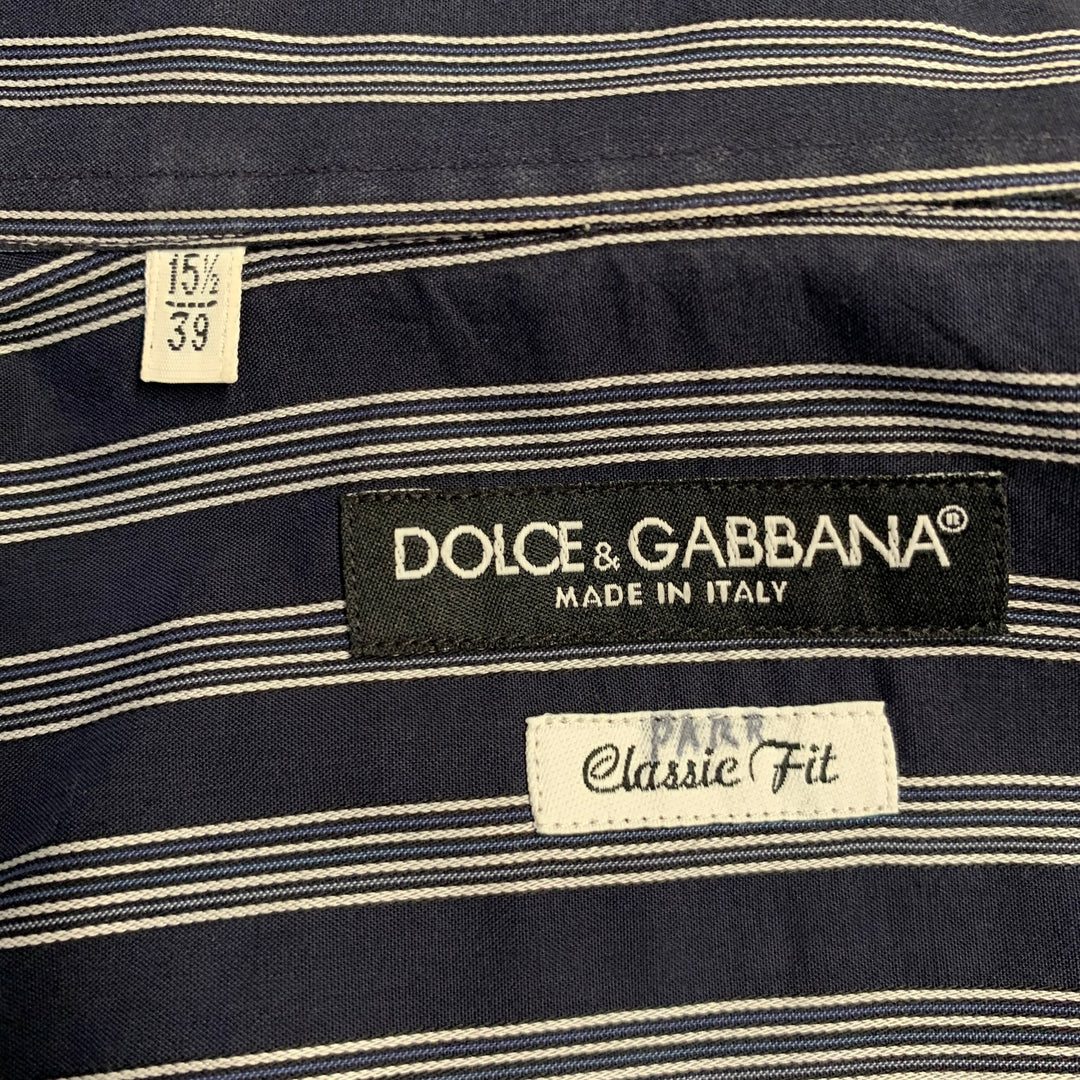 DOLCE & GABBANA Size S Navy White Stripe Cotton One Pocket Long Sleeve Shirt