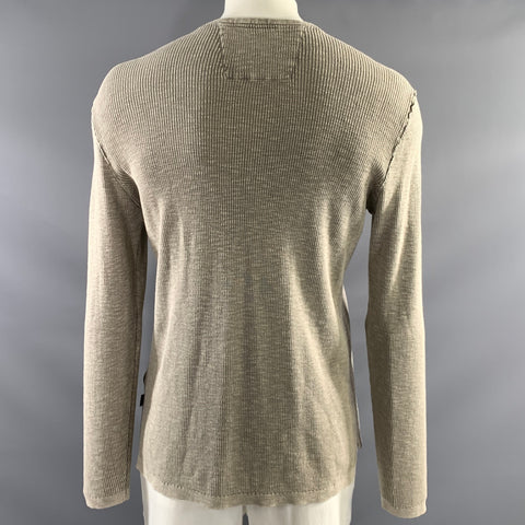 JOHN VARVATOS Size L Grey Ribbed Cotton Textured Pullover