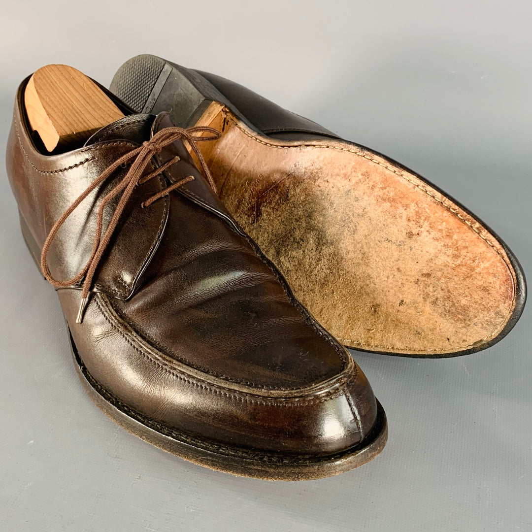 PRADA Size 10 Brown Leather Derby Split Toe Lace-Up Shoes