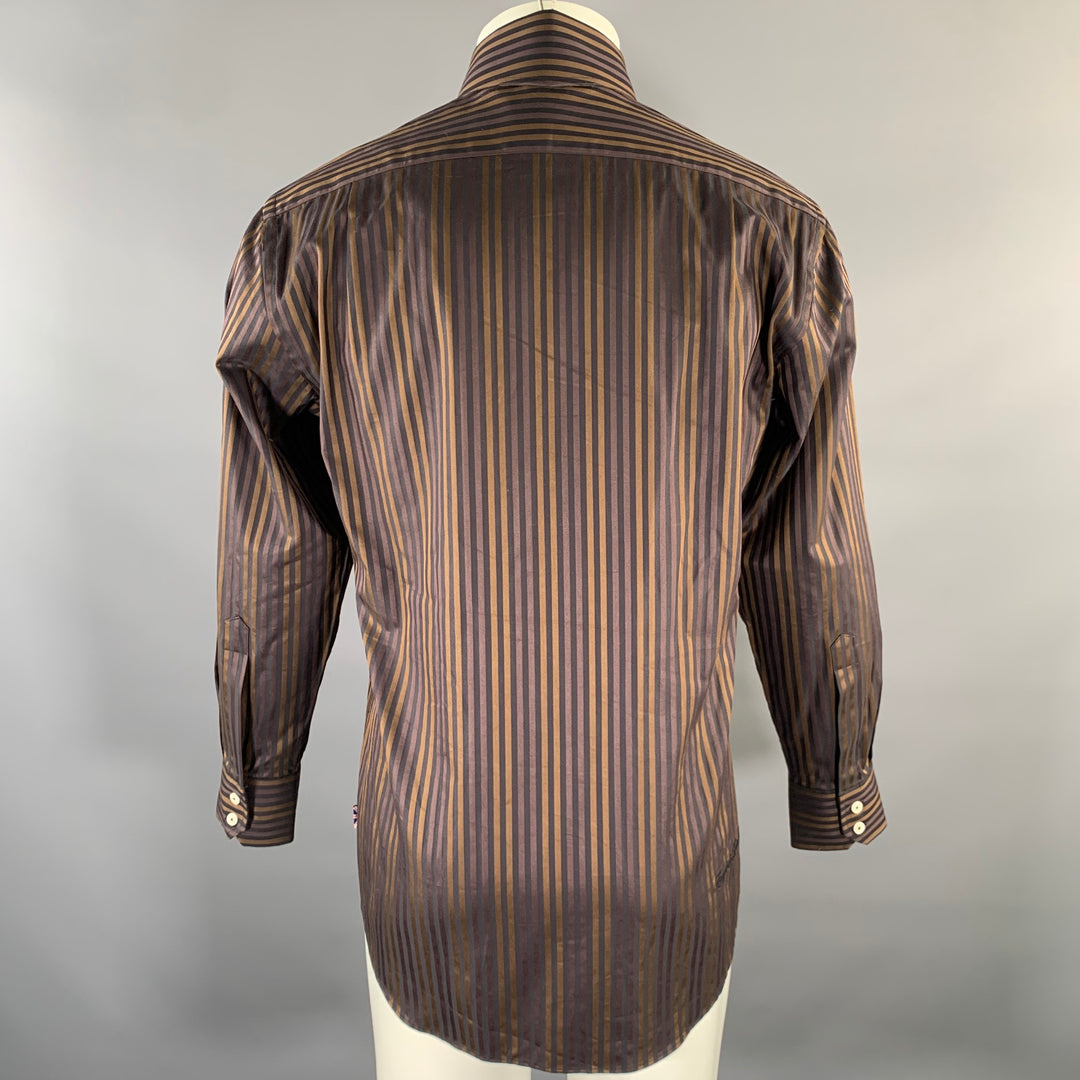 ENGLISH LAUNDRY Size S Brown Black Stripe Cotton Spread Collar Long Sleeve Shirt