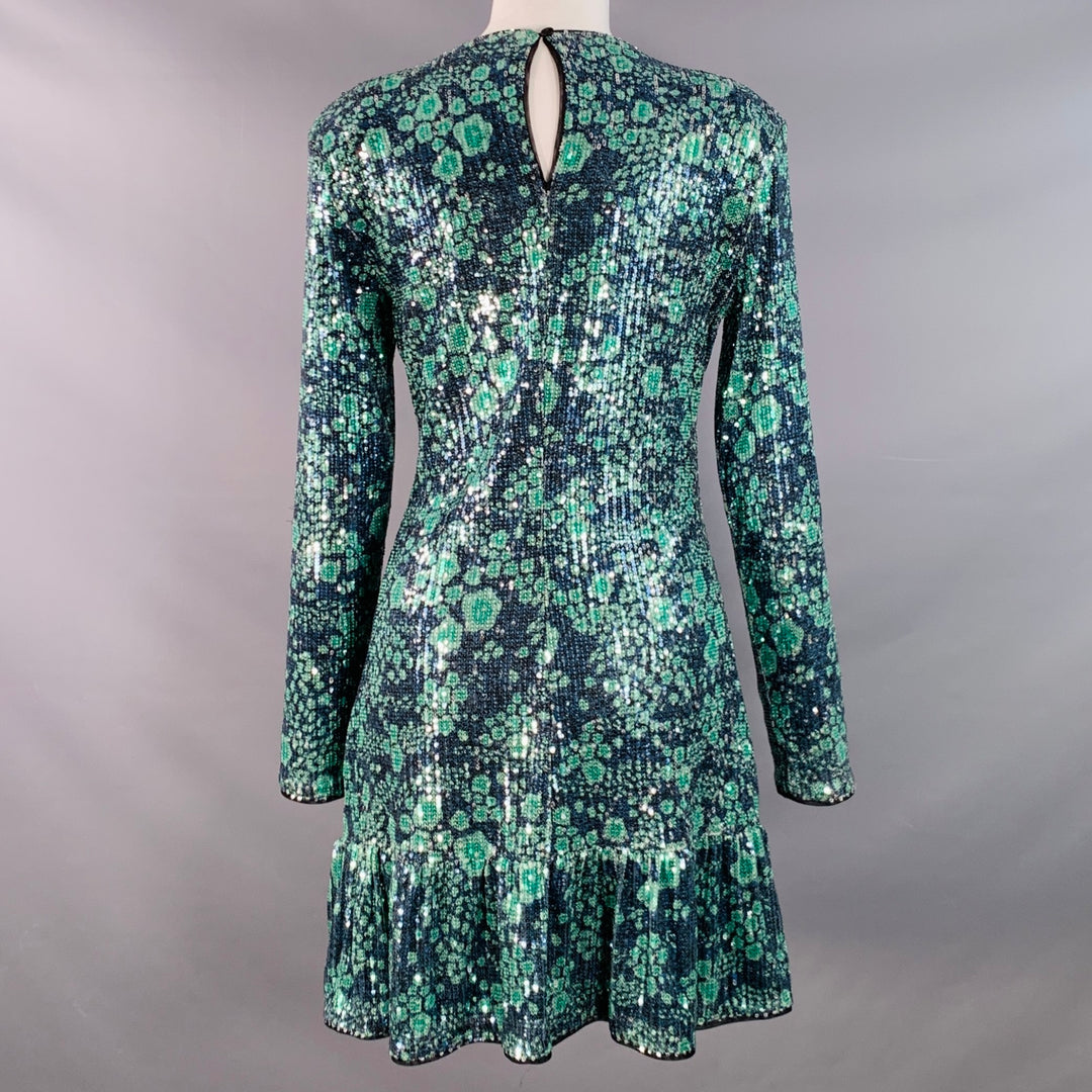 BAUM UND PFERDGARTEN Size M Navy Green Sequined Abstract Floral Cocktail Dress