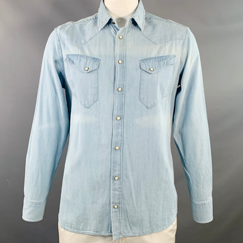 TAYLOR STITCH Size L Blue Wash Cotton Snaps Western Long Sleeve Shirt