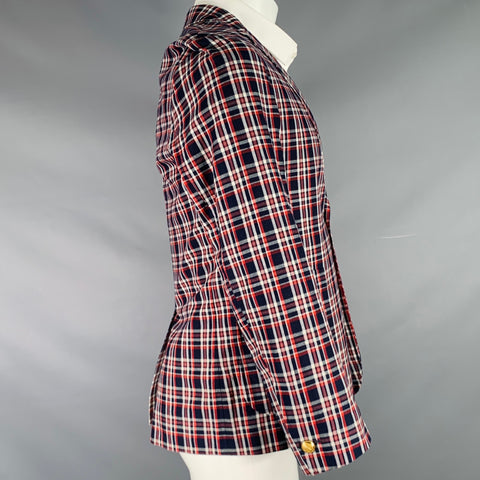 MAISON KITSUNE Size 36 Navy Red White Plaid Cotton Sport Coat