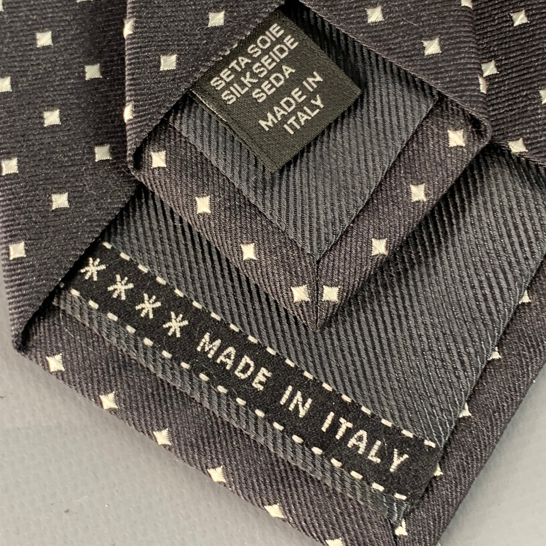 ERMENEGILDO ZEGNA Black White Dots Silk Skinny Tie