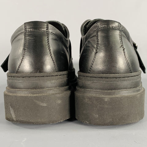 8 BY YOOX Size 10 Black Leather Buckle Chunky Sole Loafers