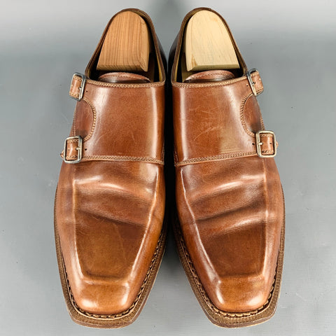 STEFANOBI Size 10 Brown Leather Double Monk Strap Loafers