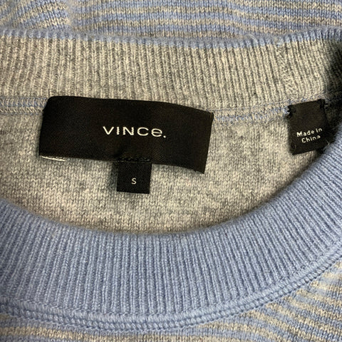 VINCE Jersey con cuello redondo de cachemira a rayas azul claro y gris talla S