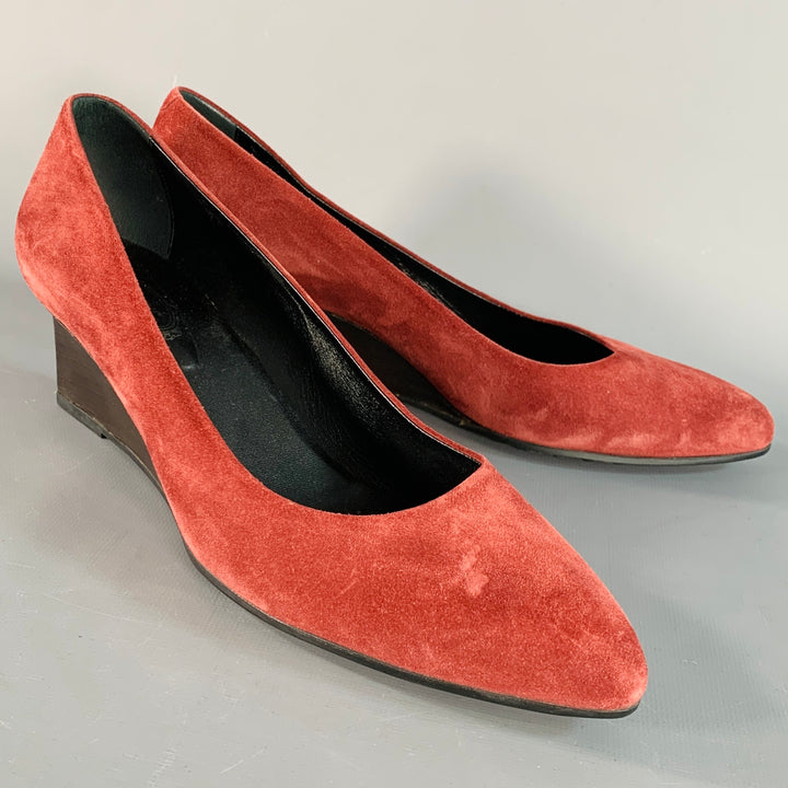TOD'S Size 10 Burgundy Suede Wedge Pointed Toe Pumps