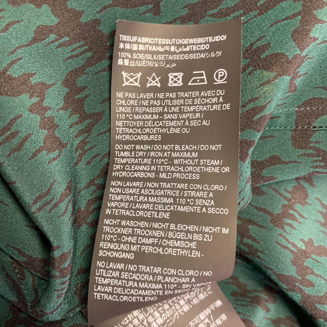 SAINT LAURENT Size S Green Black Abstract Zig Zag Silk Spread Collar Short Sleeve Shirt