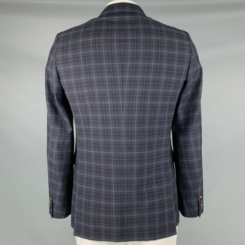 COMME des GARCONS Size L Black Navy Grey Plaid Wool Sport Coat