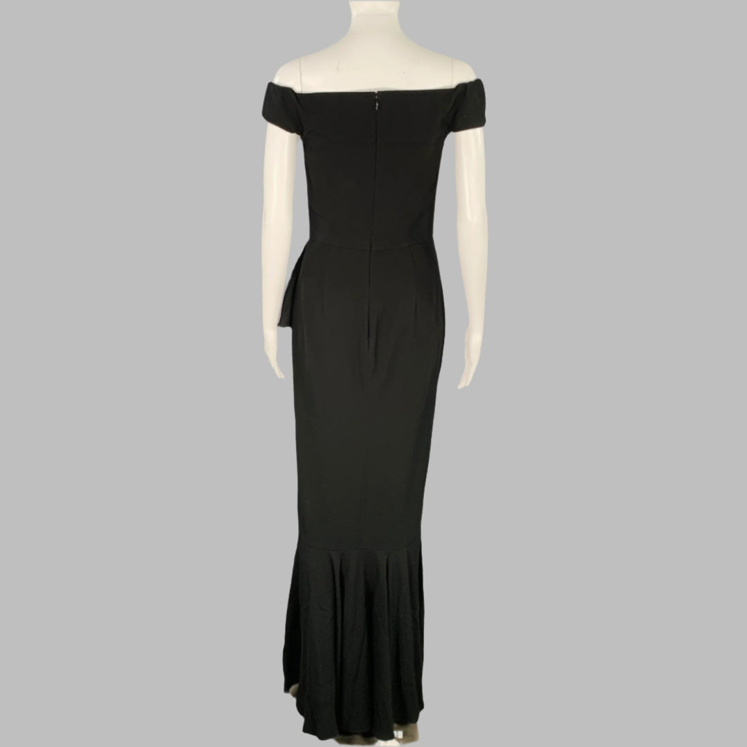 ALEXANDER MCQUEEN Size 4 Black Viscose Blend Ruffled Off Shoulder Evening Gown