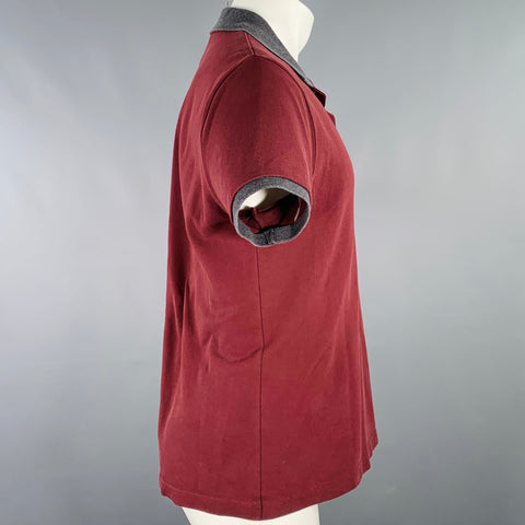 MONCLER Size M Burgundy Grey Two Toned Half Placket Polo