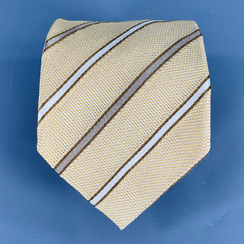 ERMENEGILDO ZEGNA Yellow Taupe Diagonal Stripe Textured Silk Tie