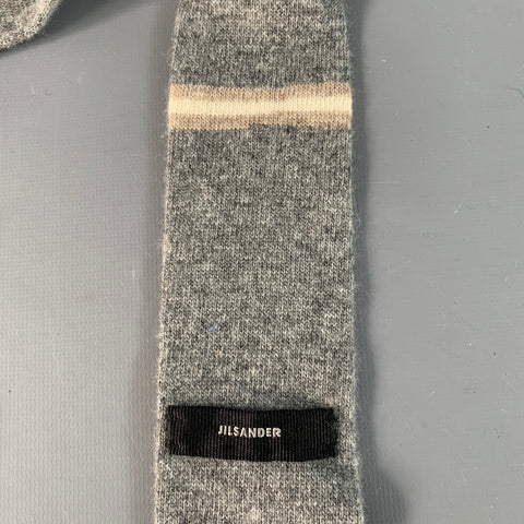 JIL SANDER Grey Cream Stripe Wool / Cashmere Knit Tie