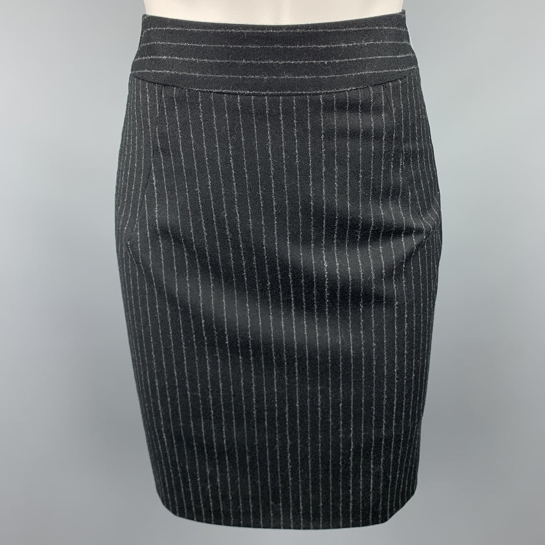 GIORGIO ARMANI Size 4 Black & Grey Pinstripe Pencil Skirt