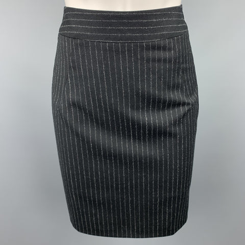 GIORGIO ARMANI Size 4 Black & Grey Pinstripe Pencil Skirt