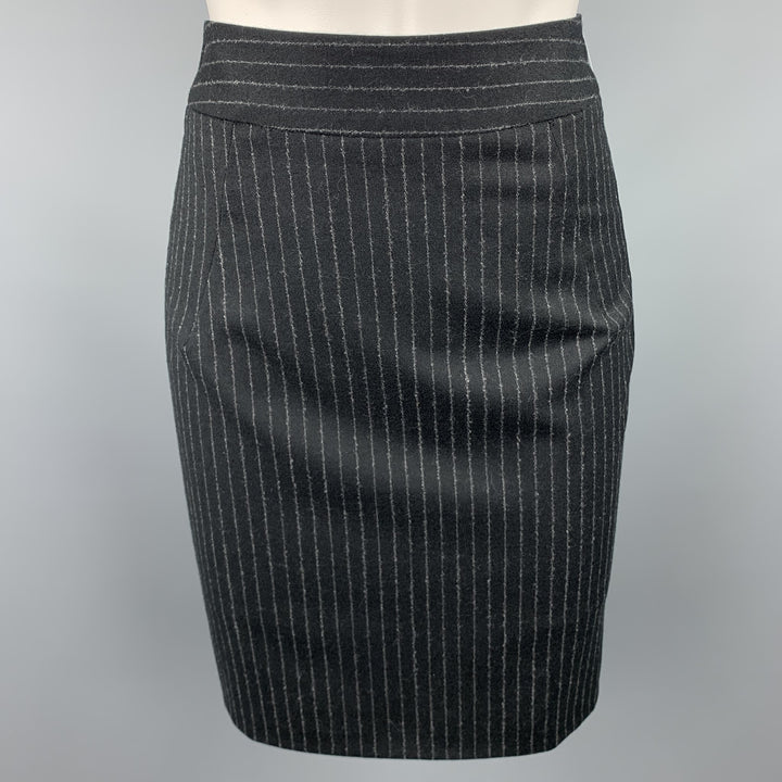 GIORGIO ARMANI Size 4 Black & Grey Pinstripe Pencil Skirt