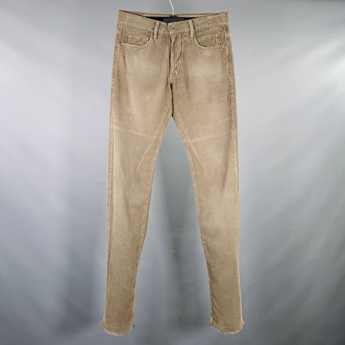 DRKSHDW Size 30 Taupe Corduroy Cotton Straight Distressed Raw Edge Jeans