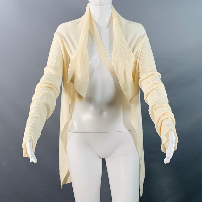 RICK OWENS Vintage CREATCH SS08 Size M Cream Merino Wool Knit Distressed Open Front Cardigan