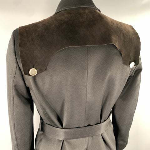 CoSTUME NATIONAL Size 40 Black Brown Twill Wool Blend Leather Panel Coat