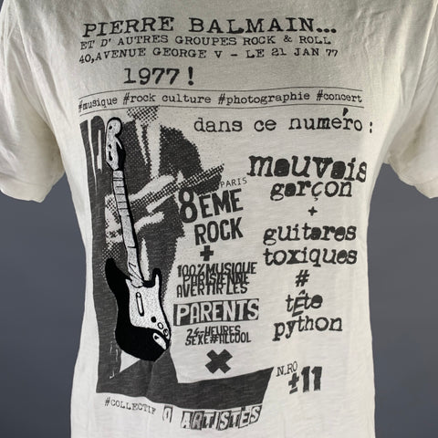 PIERRE BALMAIN Size XL White Black Graphic Cotton Scoop Neck T-shirt