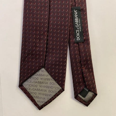 DOLCE & GABBANA  One Size Burgundy Gold Polka Dot Silk Jacquard Tie