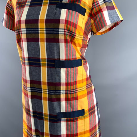 BLACK FLEECE Size 8 Yellow red multi Cotton Plaid A-Line Dress
