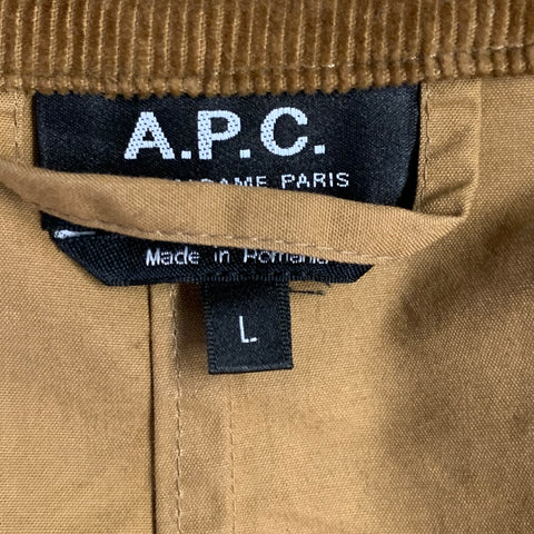 A.P.C. Size L Tan Brown Cotton Corduroy Collar Button Up Jacket