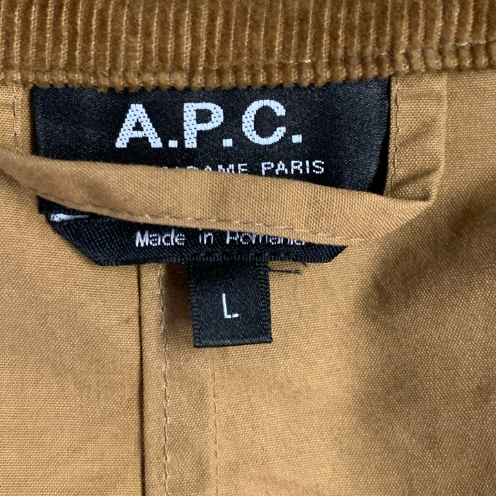 A.P.C. Size L Tan Brown Cotton Corduroy Collar Button Up Jacket